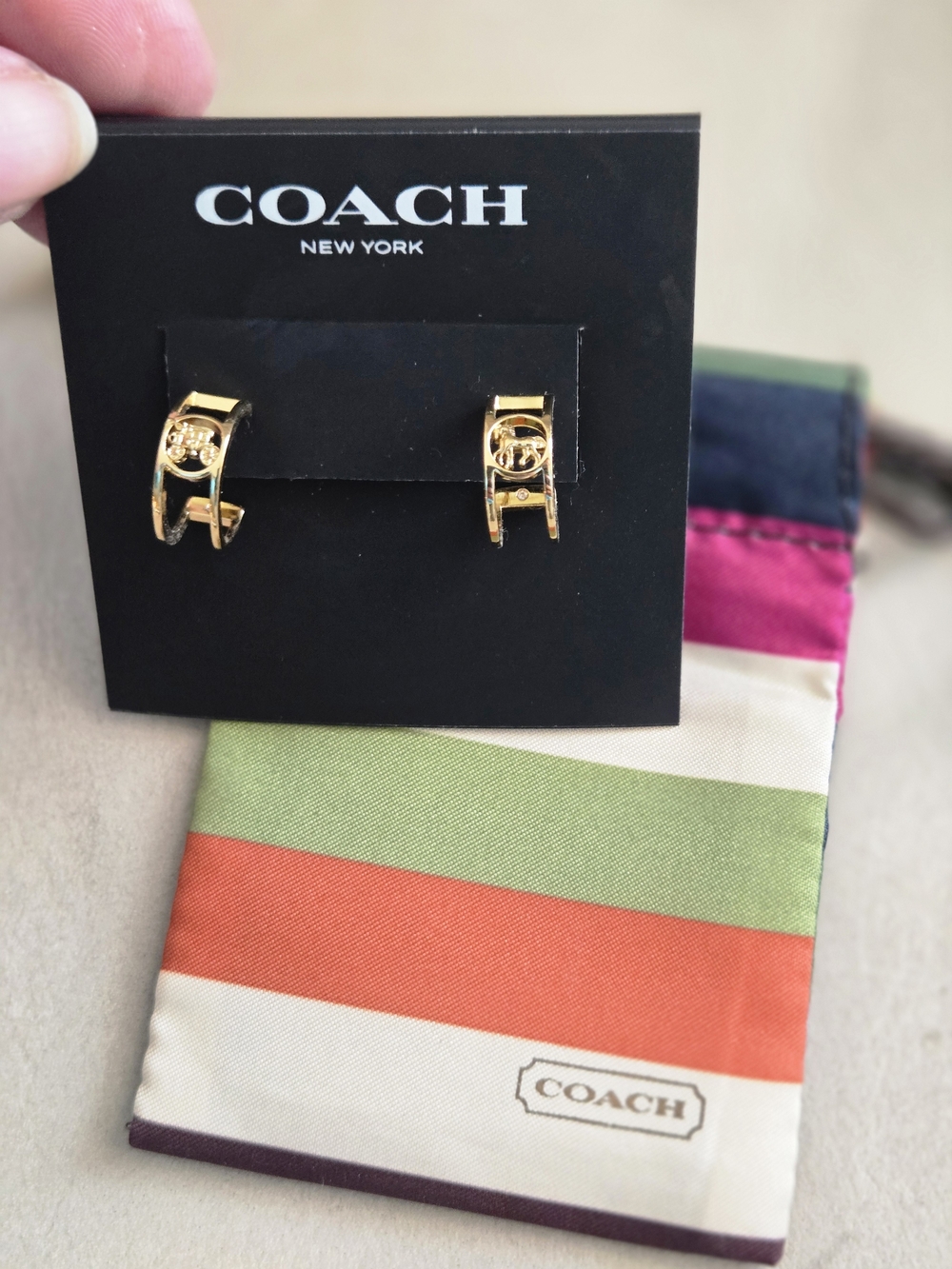 Coach Gold Hoop Logo Horse And Carriage Earrings